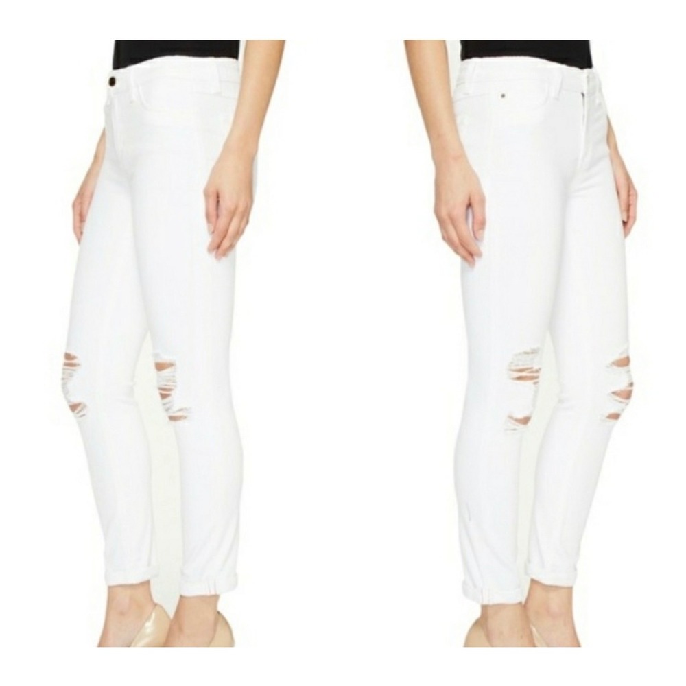 Joe's Jeans The Andie Mid Rise Skinny Crop Distressed White Jeans Size 29